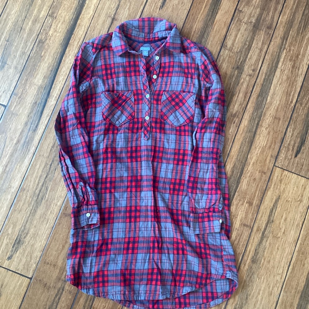 Aerie XS flannel nightshirt red/blue/gray